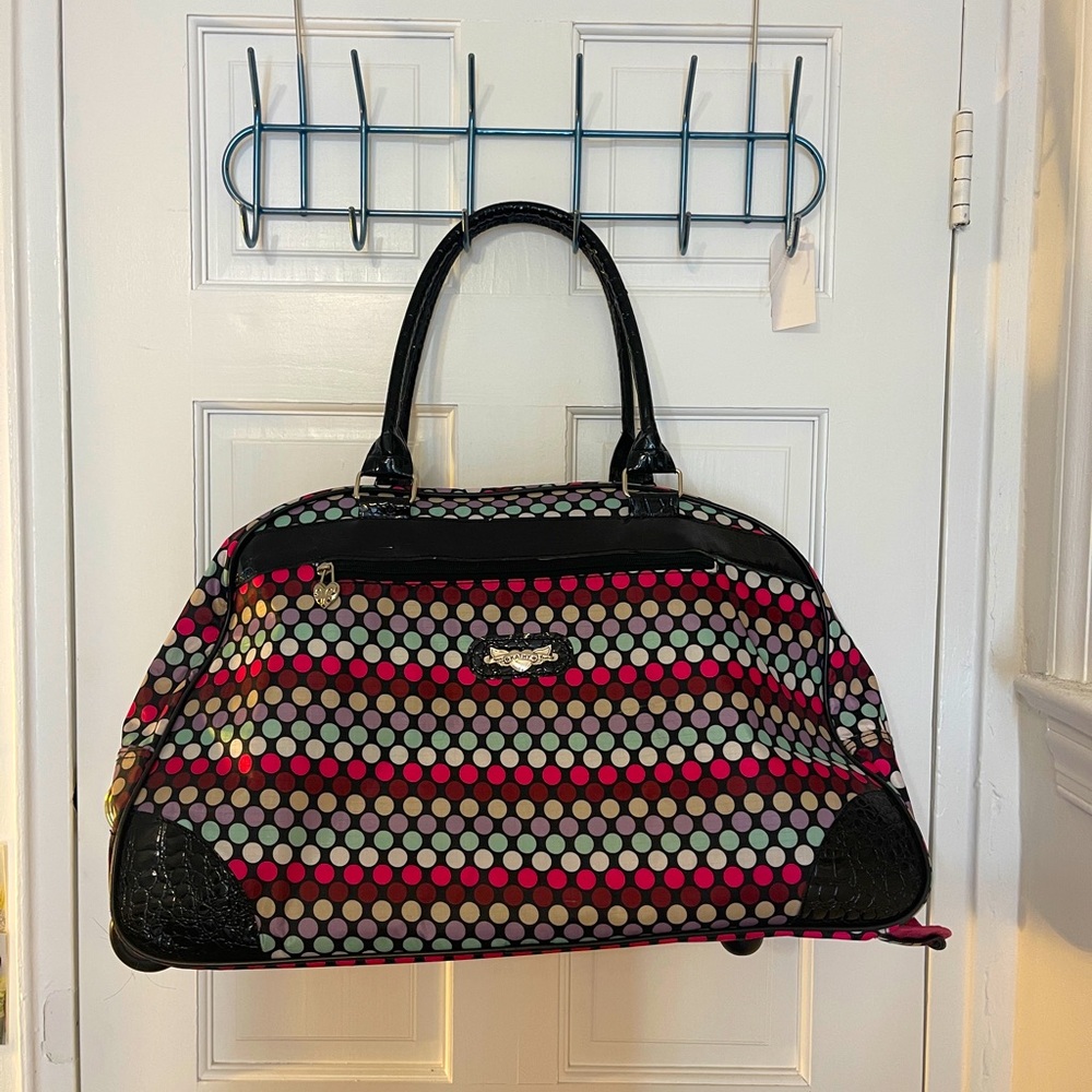 Kathy Van Zeeland Two-Way Rolling Duffle Travel Bag (Polka Dot) GUC